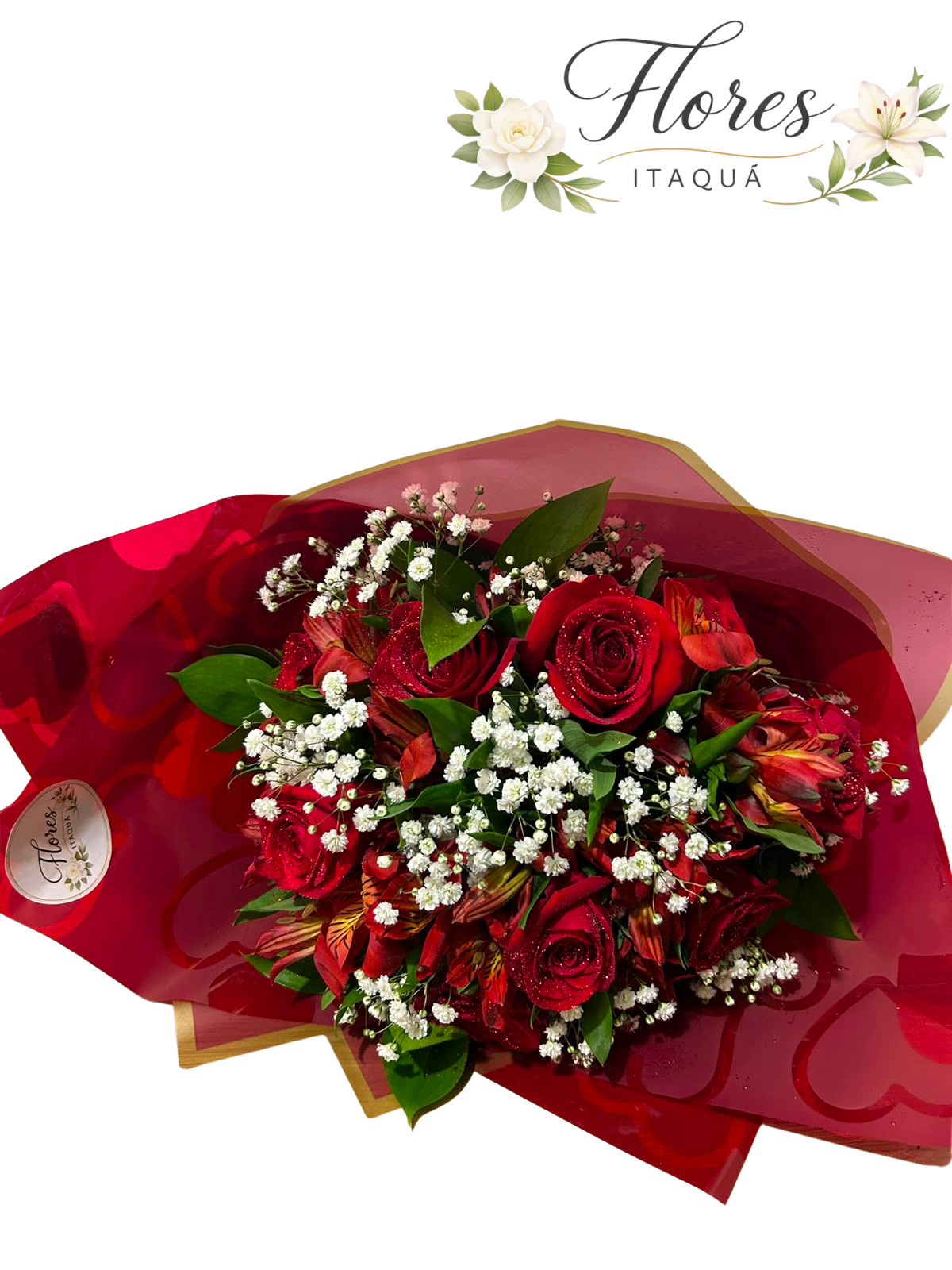 Comprar Buque com 12 Rosas Nacionais Vermelhas na Itaqua Flores